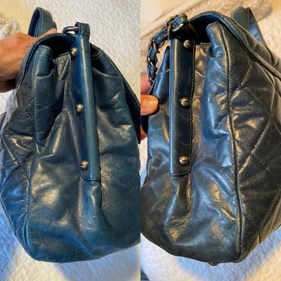CHANEL Blue Quilted Distressed Convertible Boy Tote - Picture 11 of 16